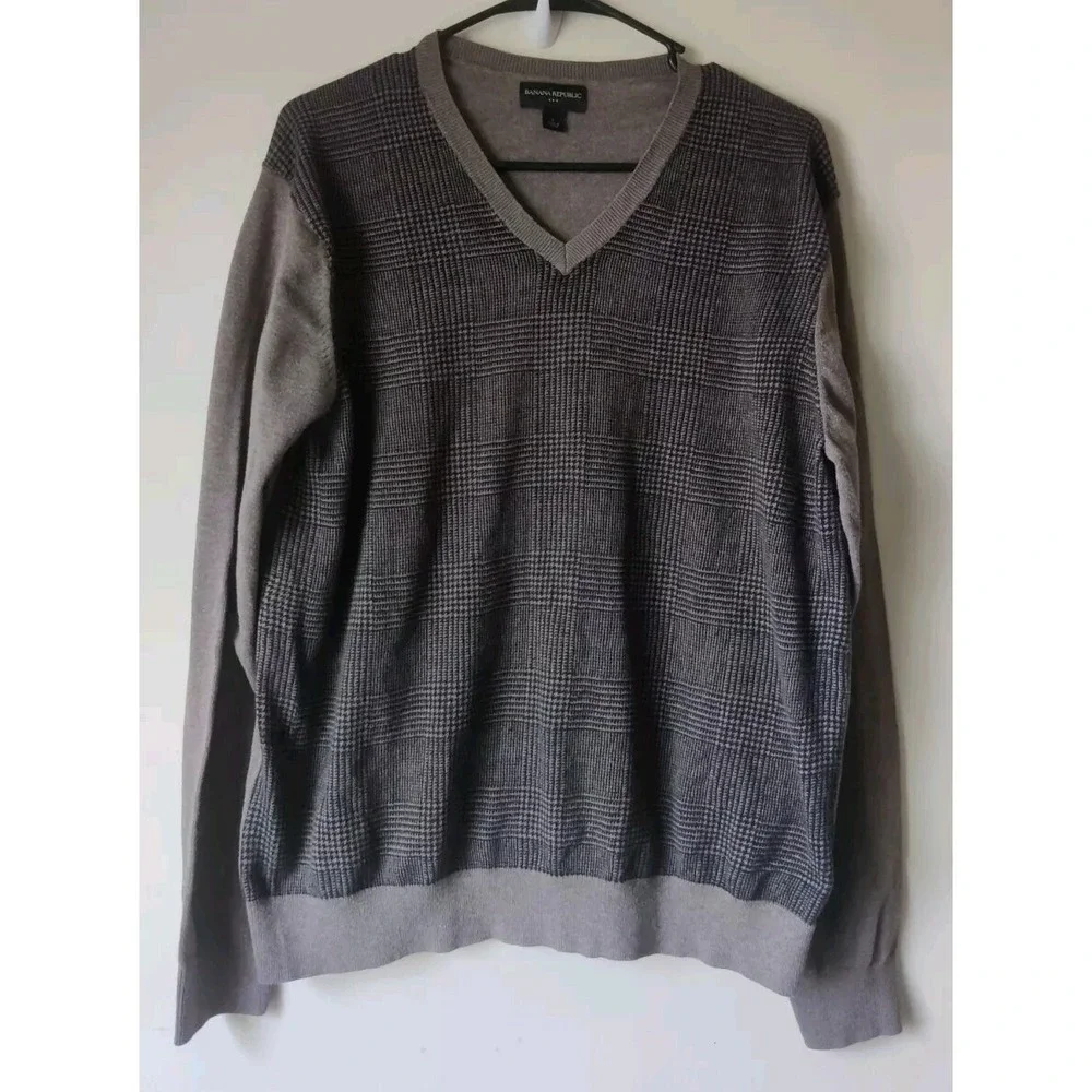 Banana Republic Men's Long Sleeve Glen Plaid Sweater Gray/Blue Size‎ Large